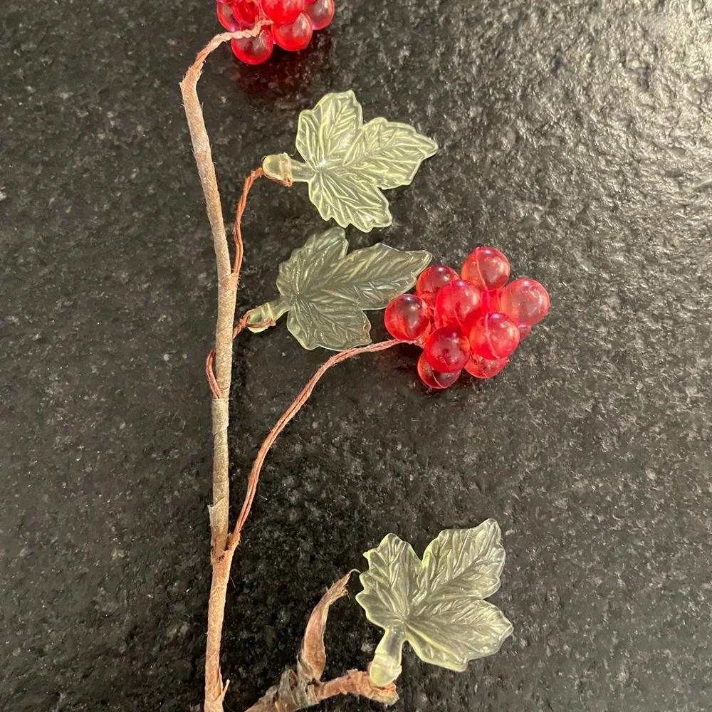 Vintage Christmas Lucite Acrylic Red Berries and Leaves Pieces